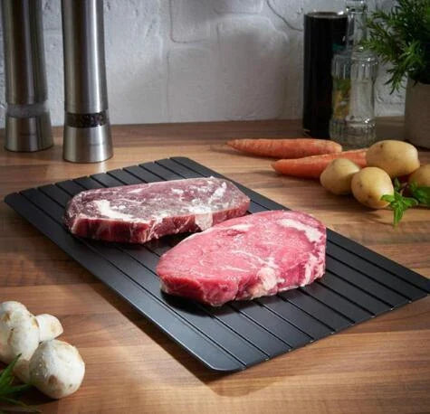 Rapid aluminium defrosting tray for quickly thawing frozen meats, seafood, and other frozen foods