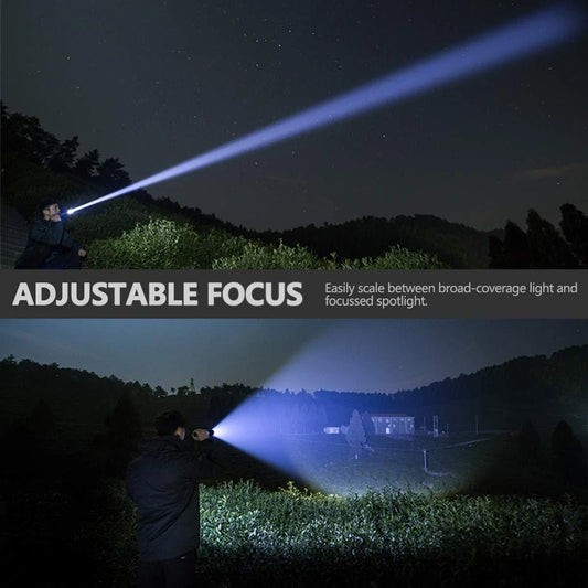A durable, waterproof USB rechargeable flashlight with adjustable zoom and powerful LED light.