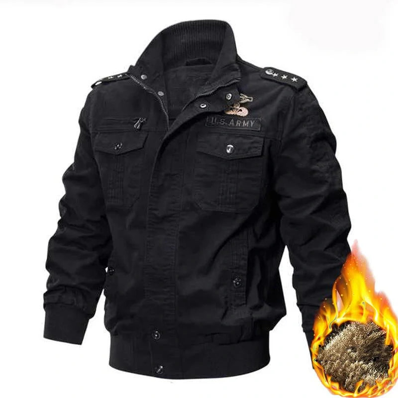 Men's khaki flight jacket with options for cotton lining in various sizes