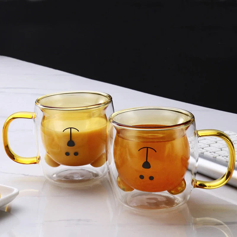 Creative Bear Double Coffee Milk Glass in pink, amber, transparent, and lake green colours