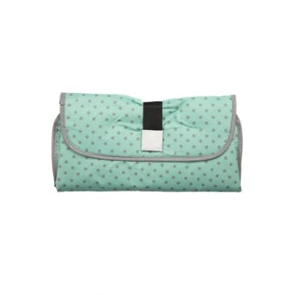 Portable diaper changing pad clutch with built-in toy ring, foldable design for easy transport
