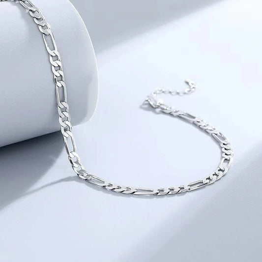 S925 Sterling Silver Hip Hop Anklet with diamond shape and line elements