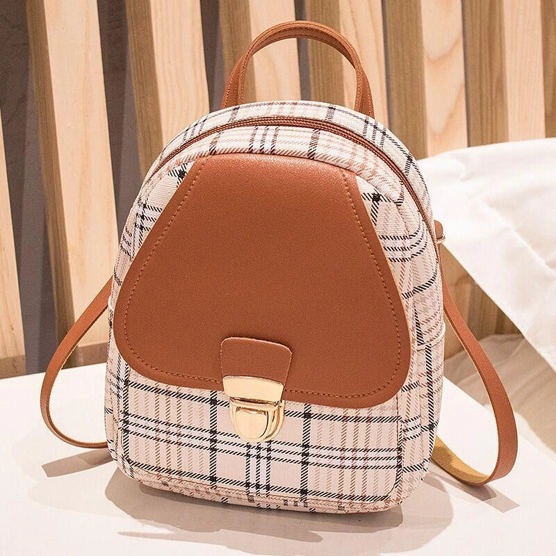Ladies Check Lock Small Backpack in various colours with plaid pattern and zipper opening
