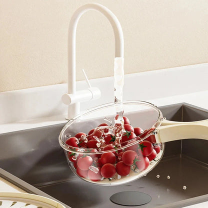 Versatile fruit drain basket with lid and foldable handle for fresh produce storage