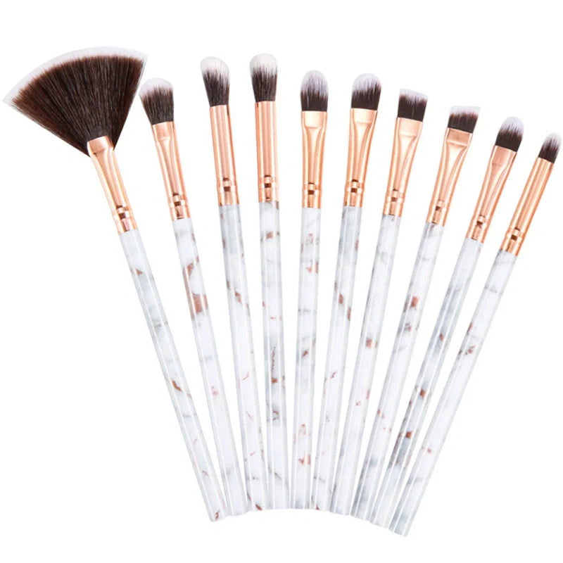 10-piece marble makeup brush set with 5 large and 5 small brushes for beauty applications