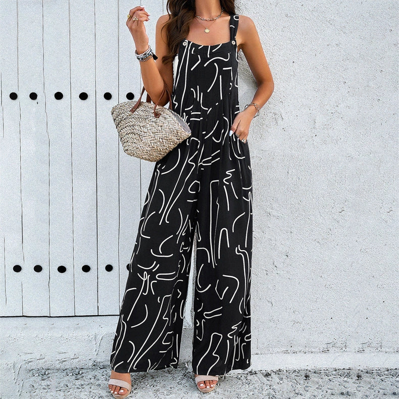 Women's square neck jumpsuit with side pockets in polyester fibre