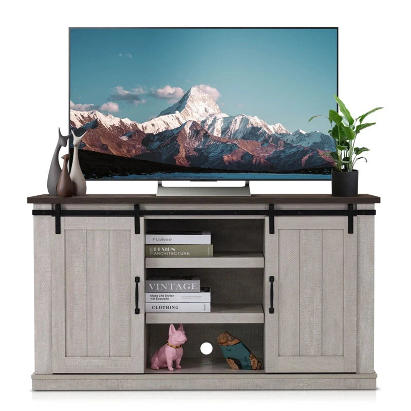 Vintage khaki TV cabinet with wood grain finish for living room