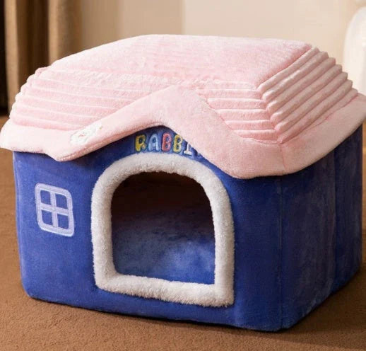 Cozy pet hideaway: Plush, foldable dog house and cat bed in various stylish designs