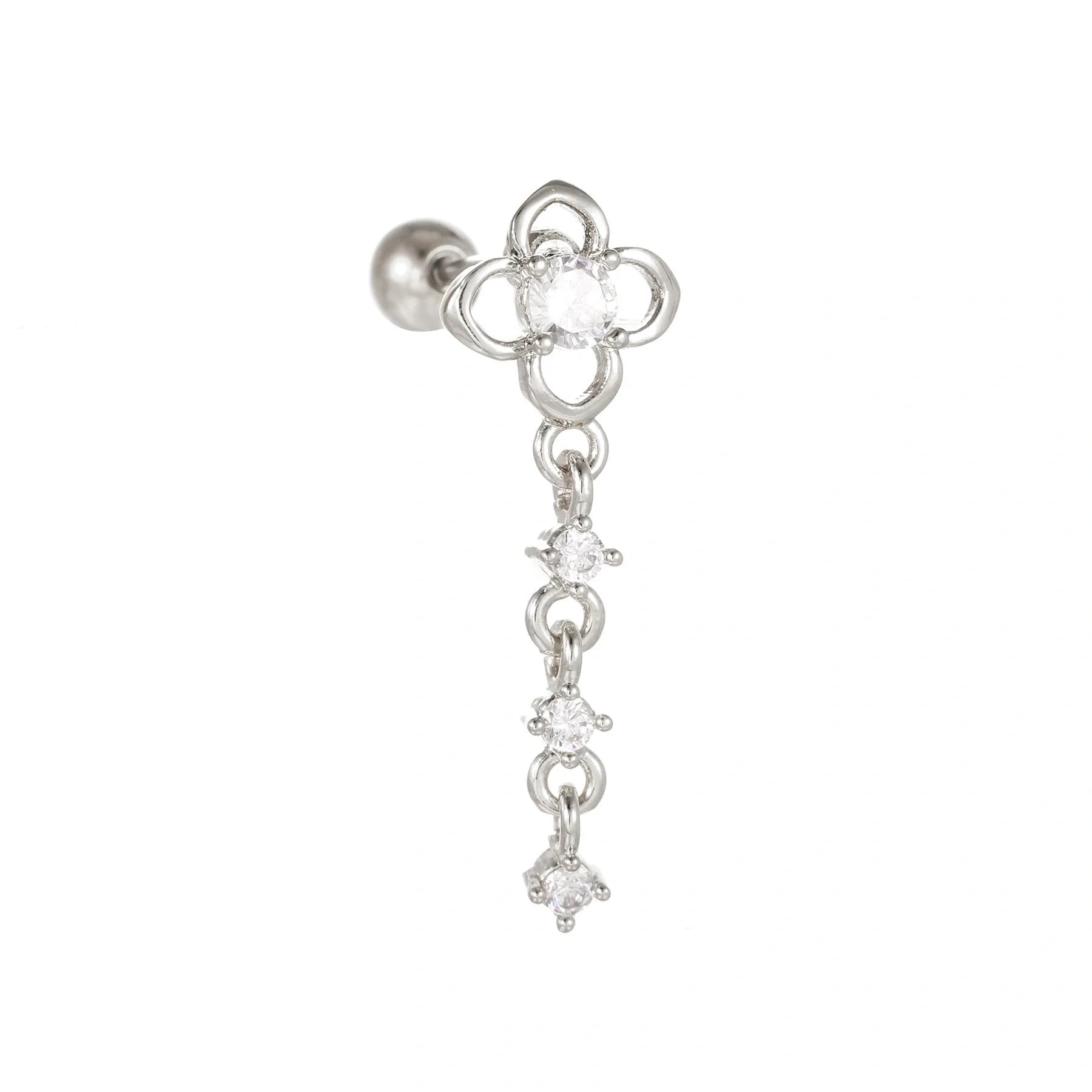 Star and Moon Cubic Zirconia Stainless Steel Cartilage Earring in gold and white K