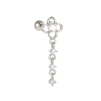 Star and Moon Cubic Zirconia Stainless Steel Cartilage Earring in gold and white K