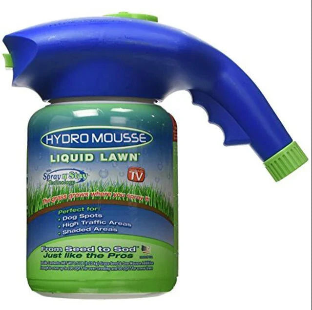 Premium hydro-seeding system with spray head and liquid mousse for effortless lawn rejuvenation