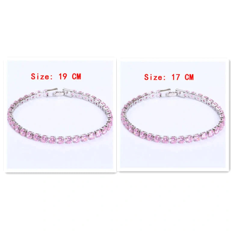 Luxury cubic zirconia tennis bracelet for women and men, available in multiple colours and sizes.