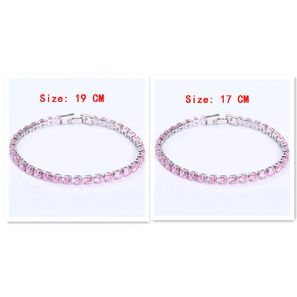 Luxury cubic zirconia tennis bracelet for women and men, available in multiple colours and sizes.