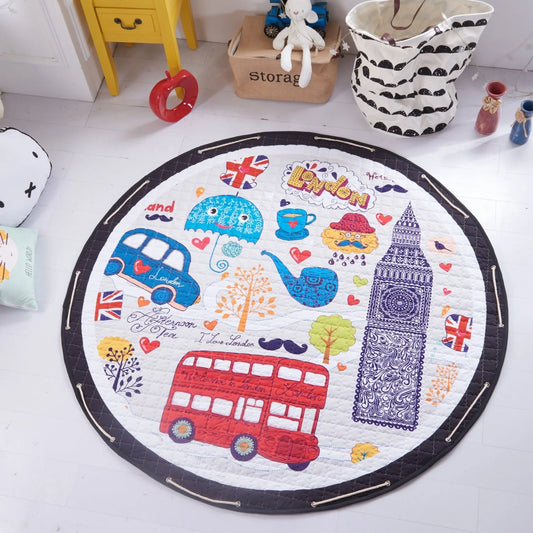 Round baby crawling mat with toy storage bag in various colours