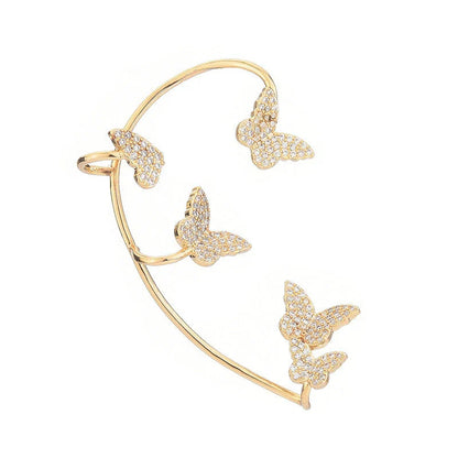 Sparkling butterfly-shaped ear cuffs with zirconia stones, available in gold and silver alloy finishes