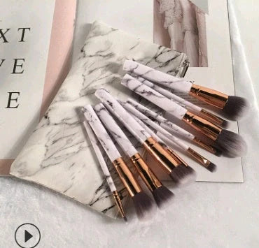 10-piece marble makeup brush set with 5 large and 5 small brushes for beauty applications