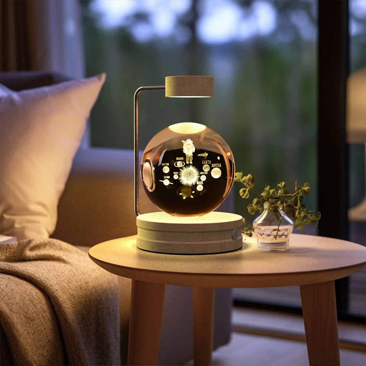 Enchanting crystal ball night light with cosmic designs, creating a warm and soothing ambiance in any room.
