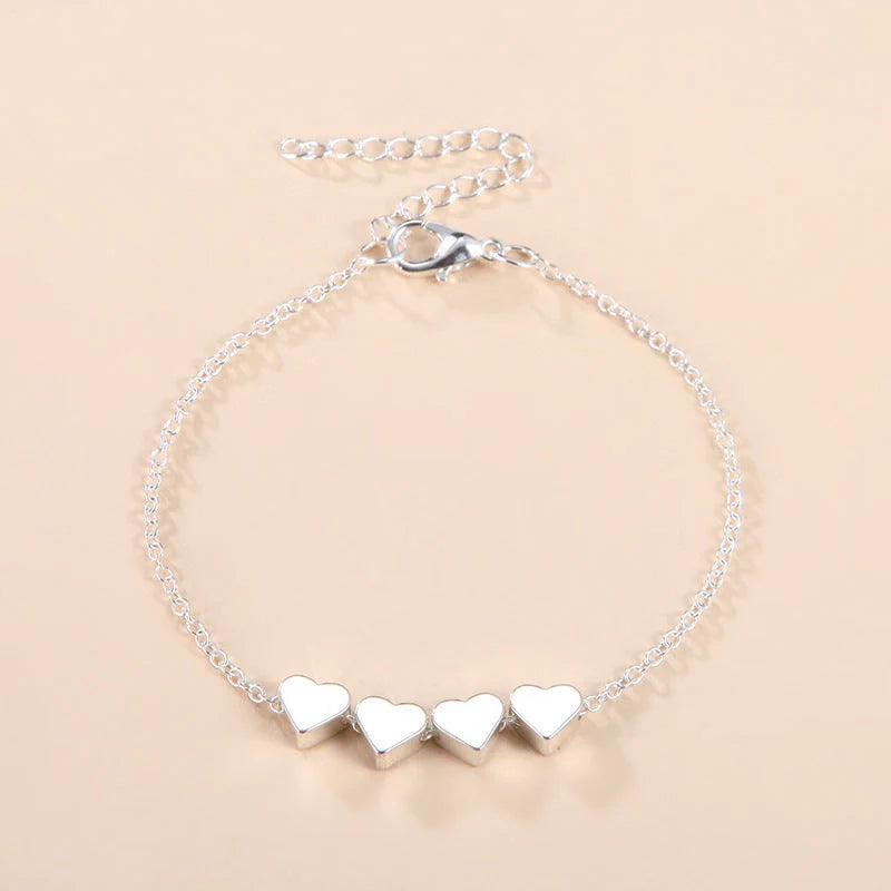 Korean-inspired thin chain heart bracelet for women in gold and silver