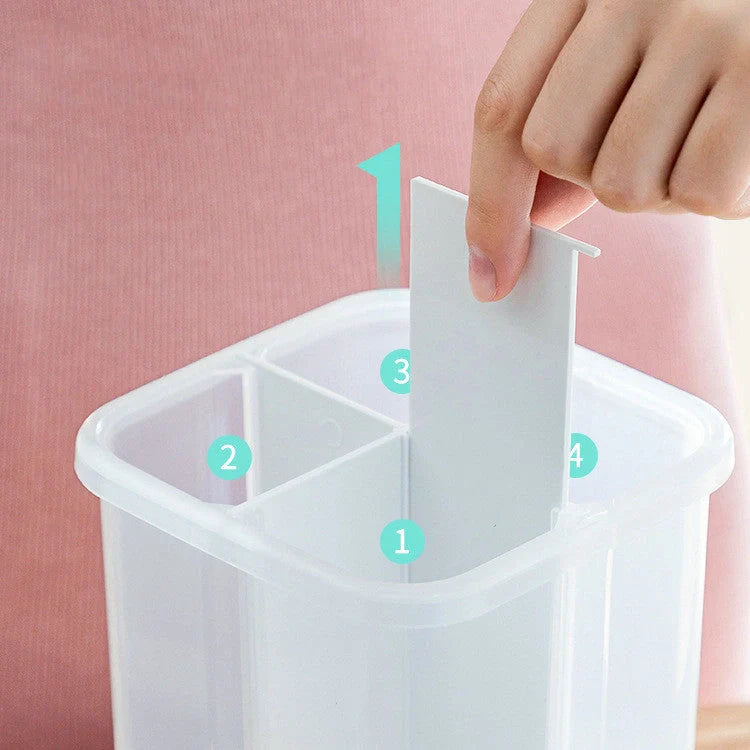 Transparent whole grain storage box with four-point design and durable seal