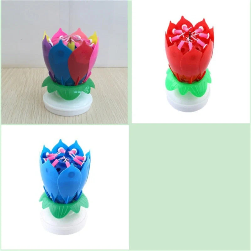 Musical Lotus Candles in various colours, showcasing the elegant lotus design and music feature