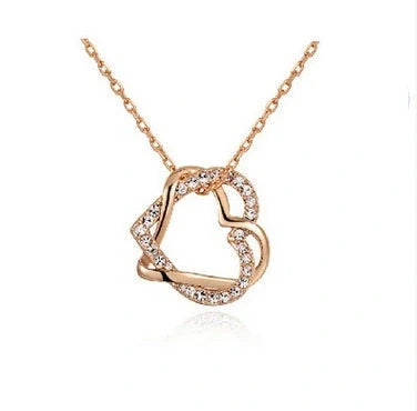 Customised double diamond heart necklace and earring set in sterling silver with genuine diamonds, crafted by Yiwu Fashion Jewelry Factory