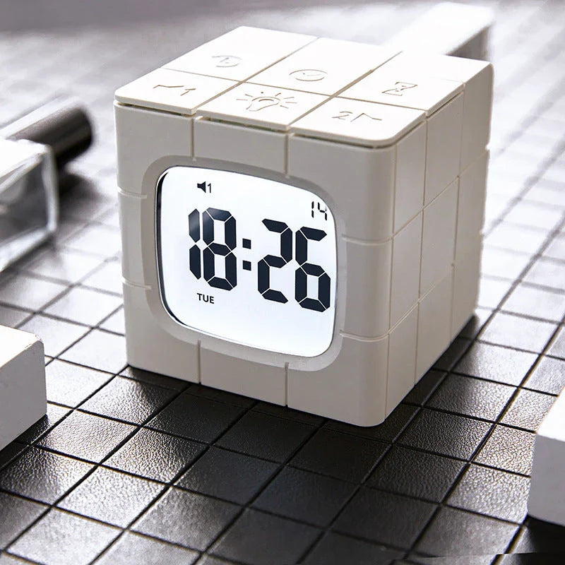 Multifunctional Rubik's Cube Alarm Clock with voice control, LED lighting, and Pomodoro timer