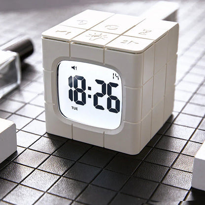 Multifunctional Rubik's Cube Alarm Clock with voice control, LED lighting, and Pomodoro timer