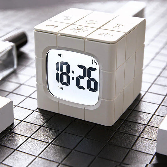 Multifunctional Rubik's Cube Alarm Clock with voice control, LED lighting, and Pomodoro timer