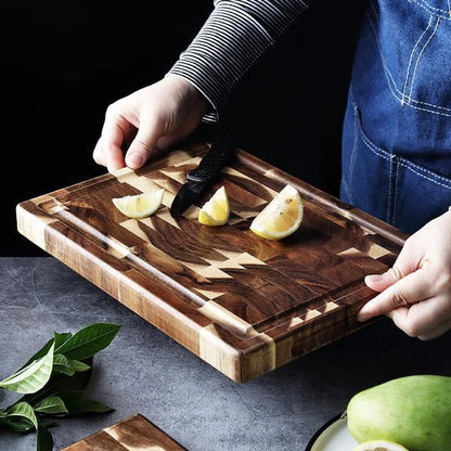Solid acacia wood cutting board for kitchen use, 3cm thick, brown color
