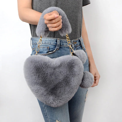 Love Bags Soft Plush Heart-Shaped Handbag for Women in various colours