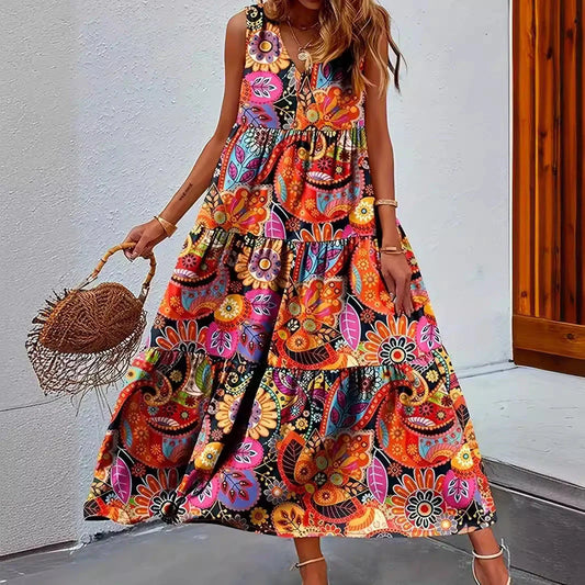 Stylish women's floral v-neck swing dress for casual outings