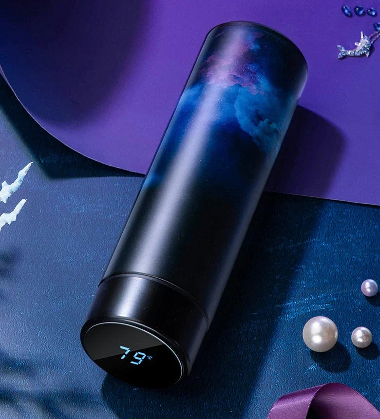Premium stainless steel vacuum flask with LED touch display for temperature monitoring, available in various colors and sizes