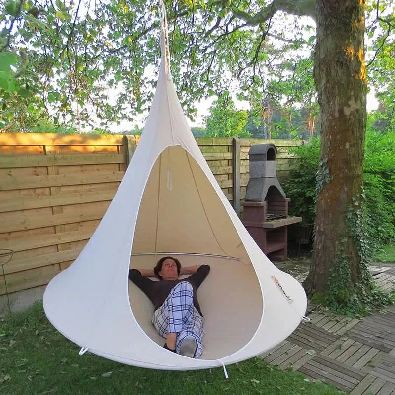 Flying Saucer Lightweight Portable Nylon Hammock in green, ideal for camping and backpacking