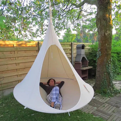 Flying Saucer Lightweight Portable Nylon Hammock in green, ideal for camping and backpacking