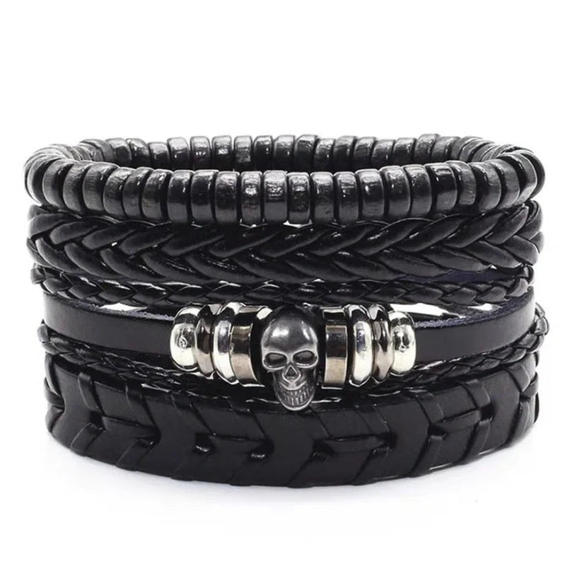Men's genuine leather vintage braided bracelet with adjustable closure