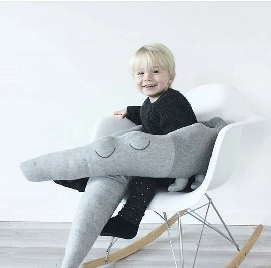 Soft and cuddly crocodile-themed plush cushion for cots, sofas and nursery decor