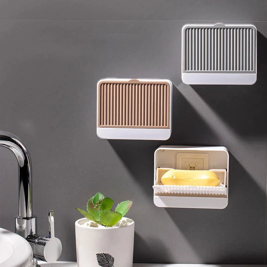 Stylish bathroom soap dispenser with wall-mounted storage box and drainage design