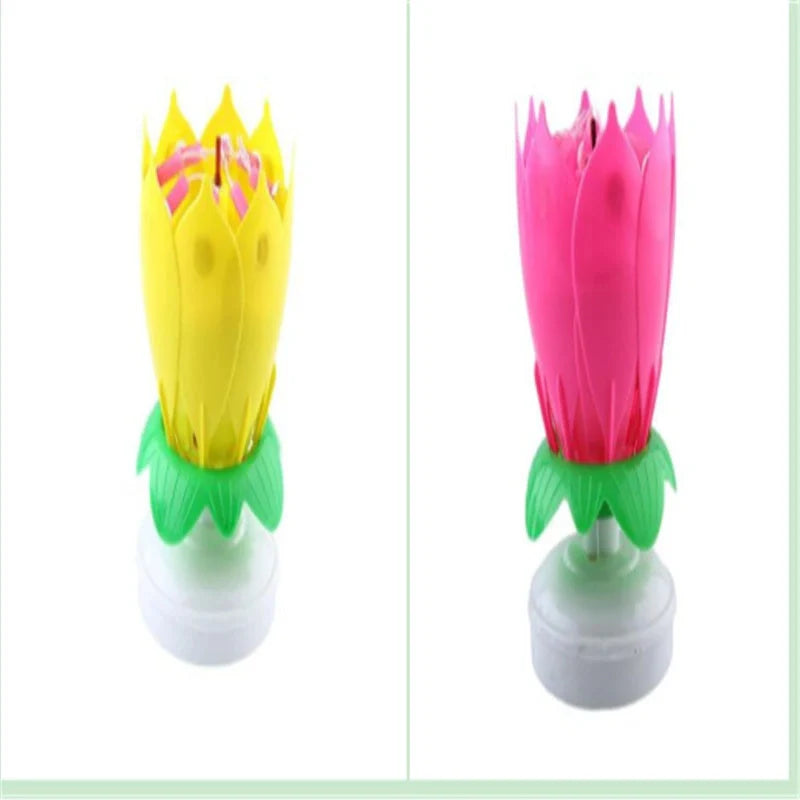 Musical Lotus Candles in various colours, showcasing the elegant lotus design and music feature
