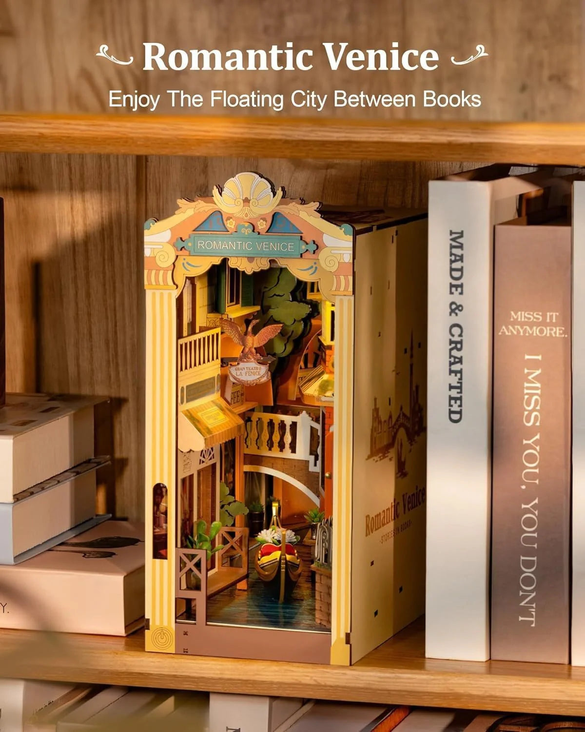 ROBOTIME Rolife DIY Book Nook Kit with LED Light, a decorative 3D puzzle for bookshelves