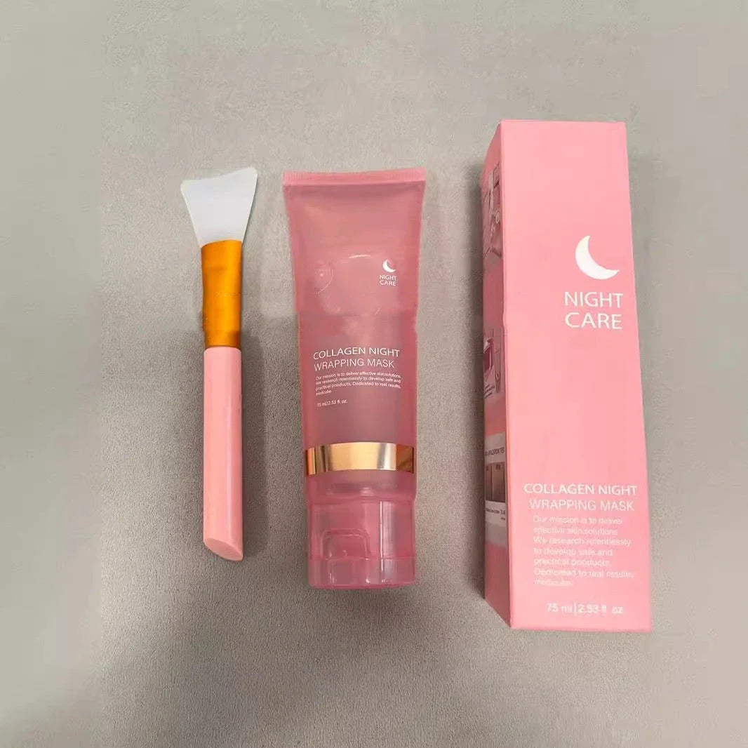 Rejuvenating collagen-infused night mask with innovative tear-off design and specialist application brush for visibly firmer, more hydrated and smoother skin