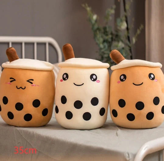 Strawberry Milk Tea Plush Boba Toy Pillow in various colours and sizes