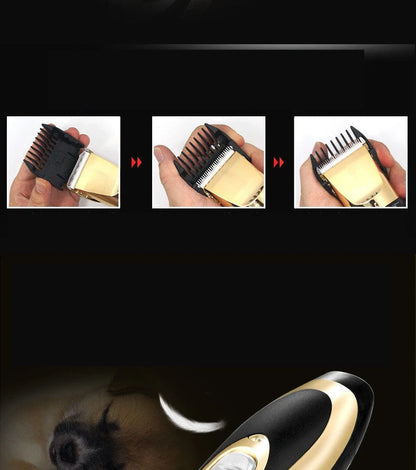 Professional pet grooming clippers with titanium ceramic blades and adjustable settings