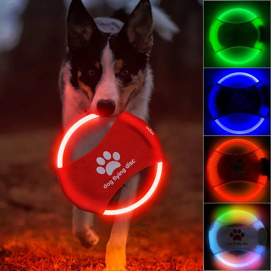 LED Glowing Dog Flying Disc in various colours for night play and training