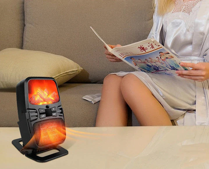 Compact 1000W electric fan heater with remote control, suitable for home and office use