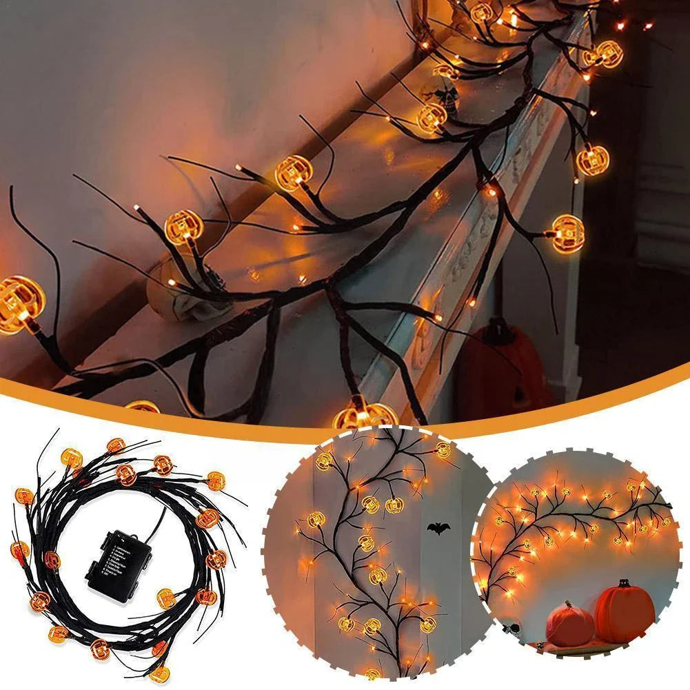 Spooky Halloween vine lights with cartoon bats and pumpkins for festive indoor and outdoor decor