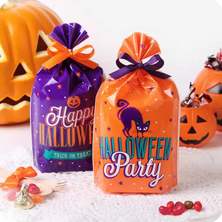 Orange and dark purple Halloween candy bags with 14cm width and 20cm height