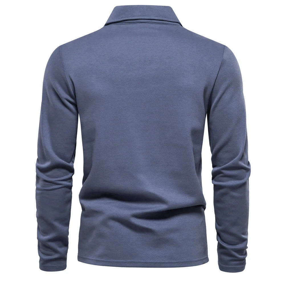 A versatile cotton polo shirt in a range of sophisticated colours, featuring a unique lapel design for a refined casual look.