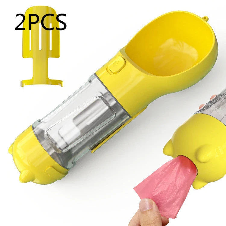 Versatile 3-in-1 Pet Water Bottle with Feeding Bowl and Waste Bag Storage