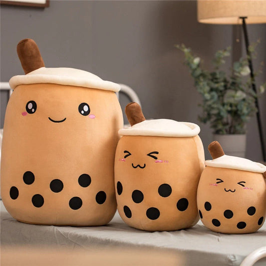 Strawberry Milk Tea Plush Boba Toy Pillow in various colours and sizes