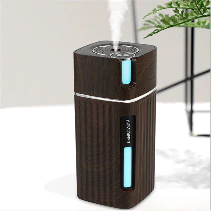 Premium wood grain aroma humidifier with LED lighting and essential oil diffuser function
